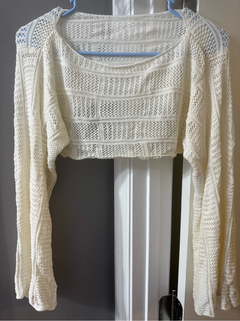 SHEIN Cream Open-Knit Off-the-Shoulder Cropped Sweater